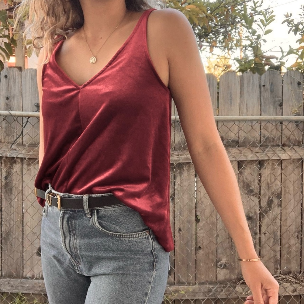 LOFT Rust Crushed Velvet Tank Top